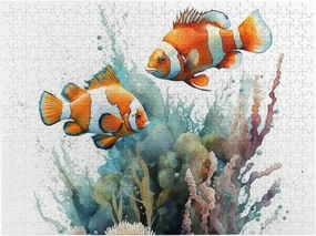 500 Piece Wooden Puzzle Clownfish Fish Underwater White Wood Puzzle for Adults Teens Family Game Educational Toys Gifts