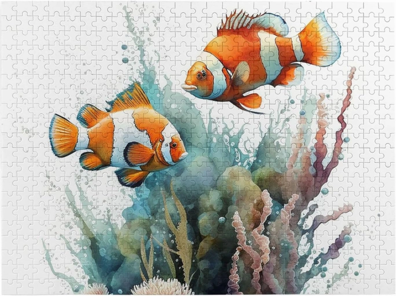 500 Piece Wooden Puzzle Clownfish Fish Underwater White Wood Puzzle for Adults Teens Family Game Educational Toys Gifts
