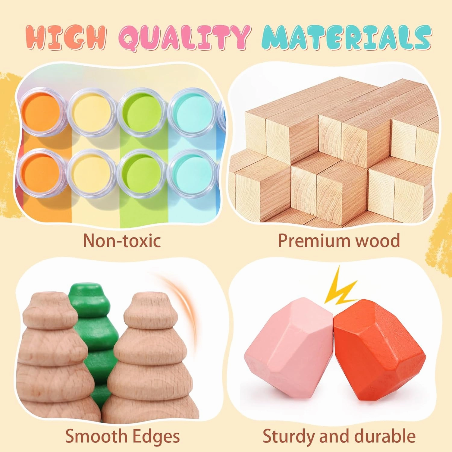 50PCS Wooden Stacking Rocks Building Blocks,Sensory Preschool Learning Activities Montessori Toys for Toddlers 3 Year Old, Balancing Stones Birthday Gifts for Kids 3-5