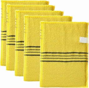 5Pcs Exfoliating Bath Pad Towels Set Korean Italy Asian Exfoliating Bath Washcloth Body Scrub Shower Soft Polyester Cotton(Yellow)