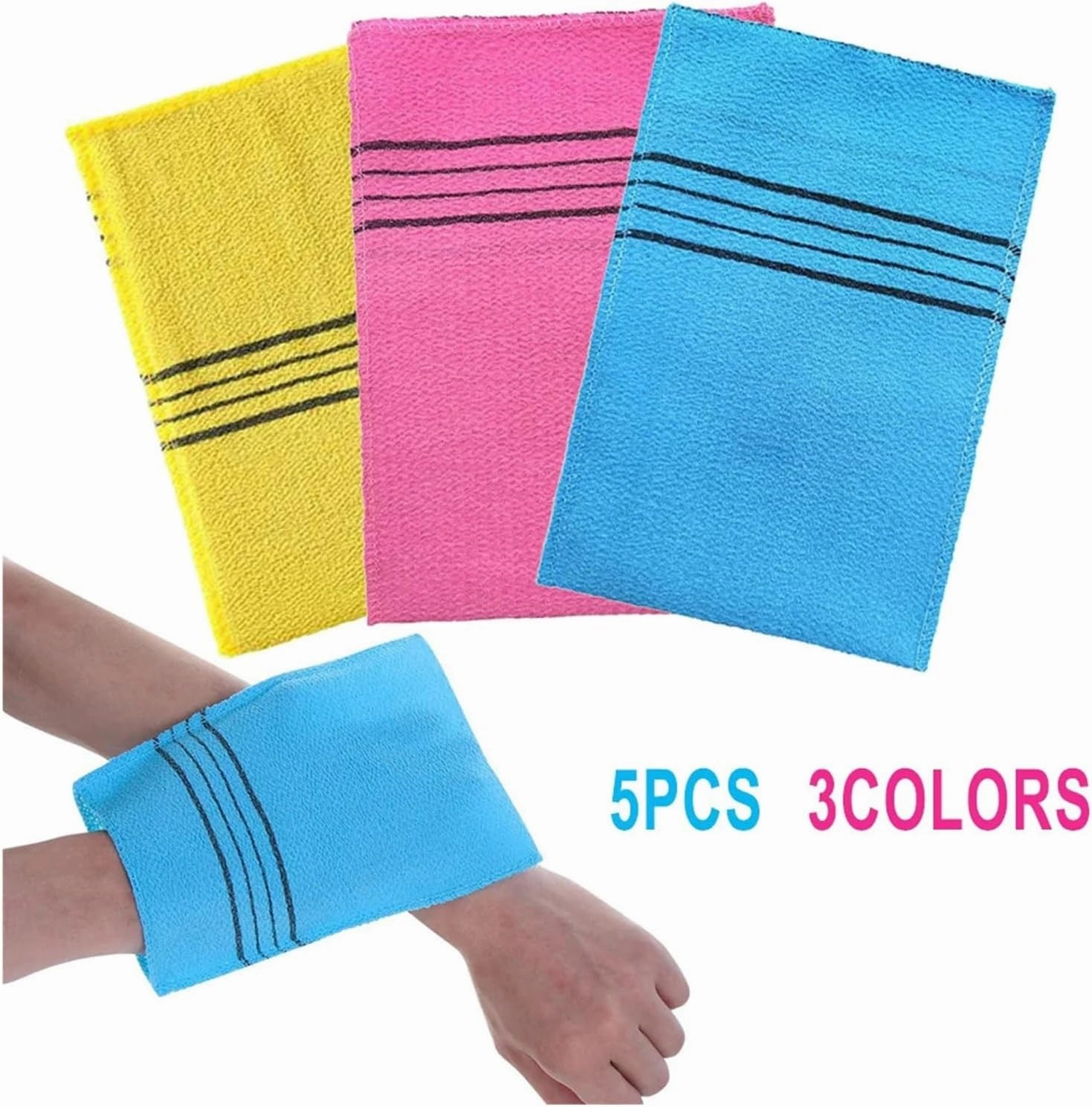5Pcs Exfoliating Bath Pad Towels Set Korean Italy Asian Exfoliating Bath Washcloth Body Scrub Shower Soft Polyester Cotton(Yellow)