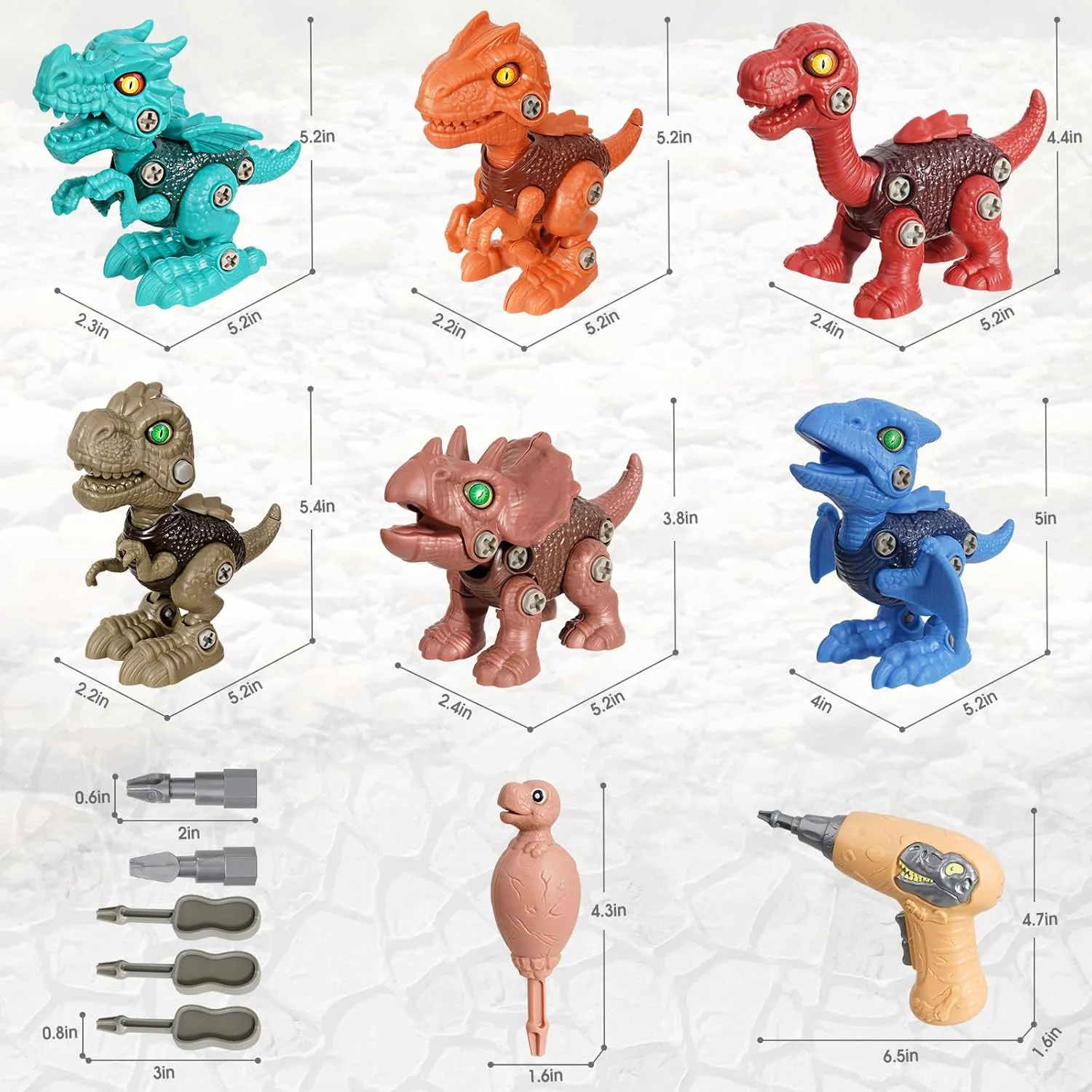 6 Pack Kids Take Apart Dinosaur Toys with Electric Drill, Dinosaur Toys for Boys 3 4 5 6 7 8 Year Old, Construction Building Dinosaur Toy Set is Ideal Boys Girls Xmas and Birthday Gift