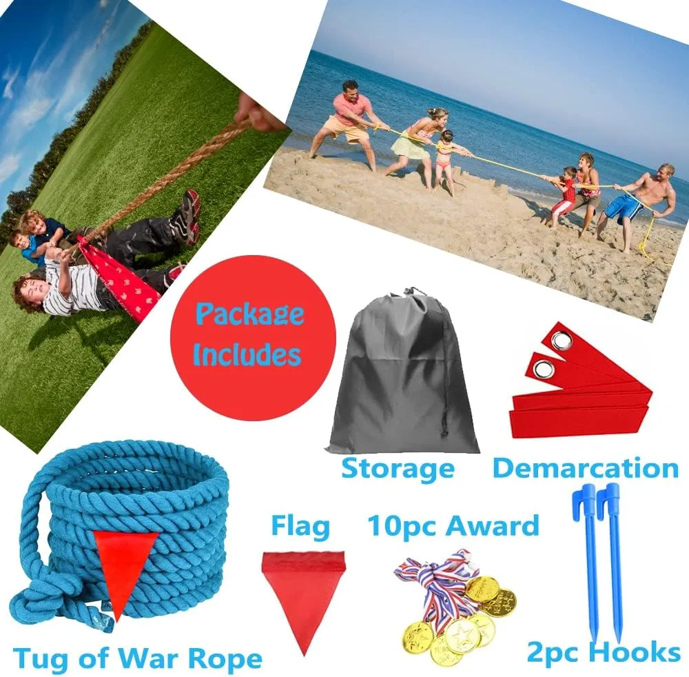 60 Feet Tug of War Rope for Kids and Adults, Outdoor Games Summer Outdoors Yard Backyard Camping Lawn Games for Field Day Family Reunion Birthday Party Team Building Activities Carnival Games