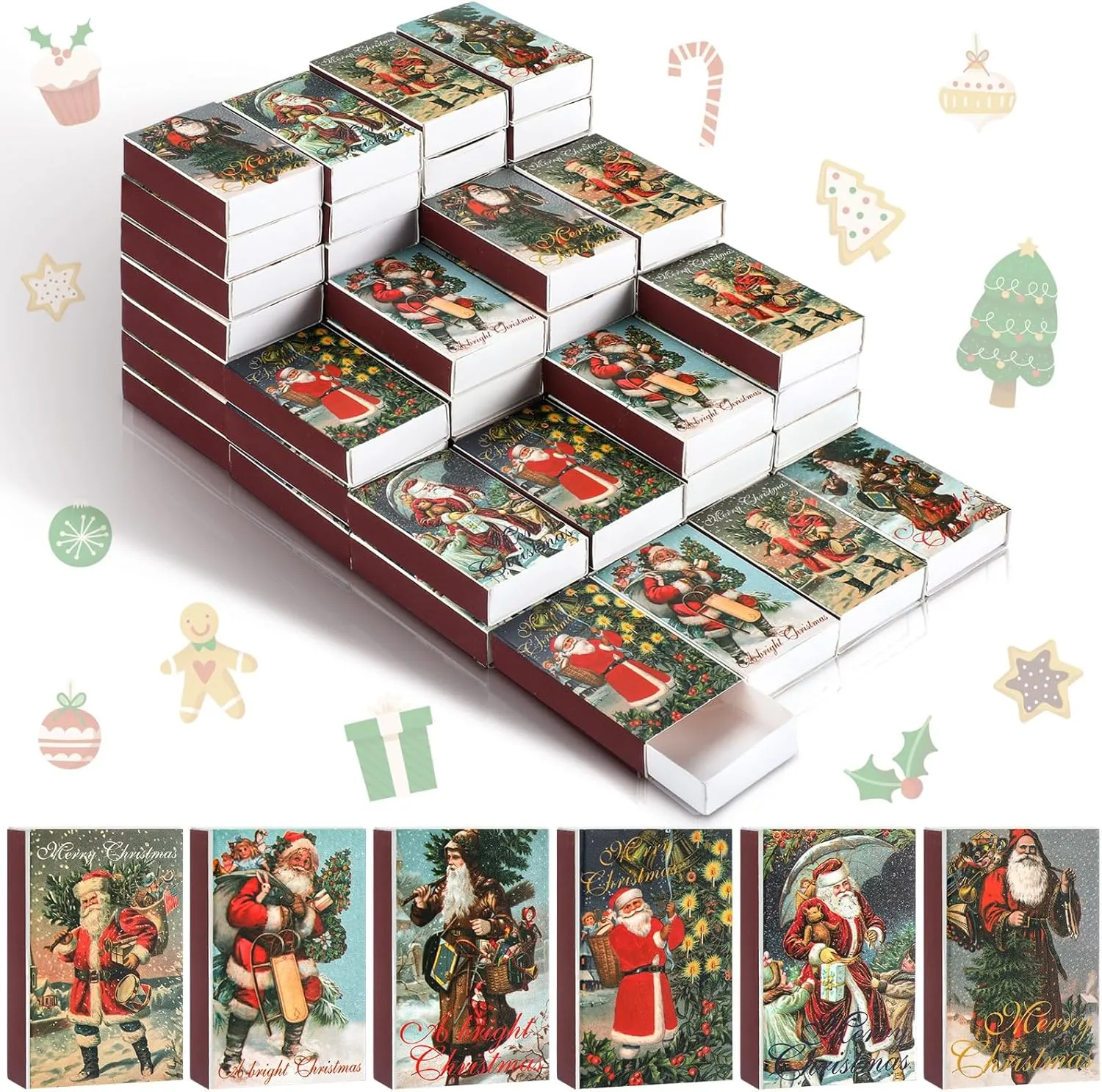 60 Pcs Christmas Blank Matches Containers 2.24 x 1.42 x 0.59 Inches Holiday Match Holder Xmas Decorative Match Storage Boxes DIY Countdown Christmas Party Favor for Guests