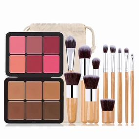 6 Colors Cream Blush & Concealer Contour Palette, Carla Secret Makeup Palette with 11 Pcs Makeup Brush Set, Long Wearing Blendable Full Coverage Foundation
