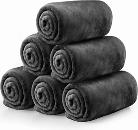 6 Pcs Flannel Fleece Throw Blanket Bulk 50 x 60 Inch Soft Fleece Blanket Warm Throw Blanket Coral Blankets for Couch Sofa Home Wedding Gifts Season (Dark Gray)