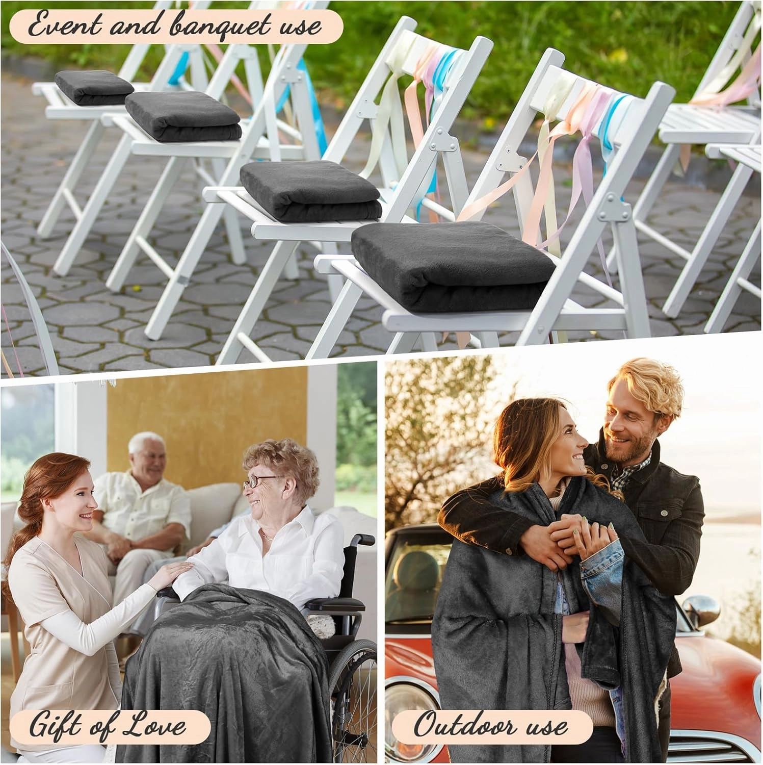 6 Pcs Flannel Fleece Throw Blanket Bulk 50 x 60 Inch Soft Fleece Blanket Warm Throw Blanket Coral Blankets for Couch Sofa Home Wedding Gifts Season (Dark Gray)