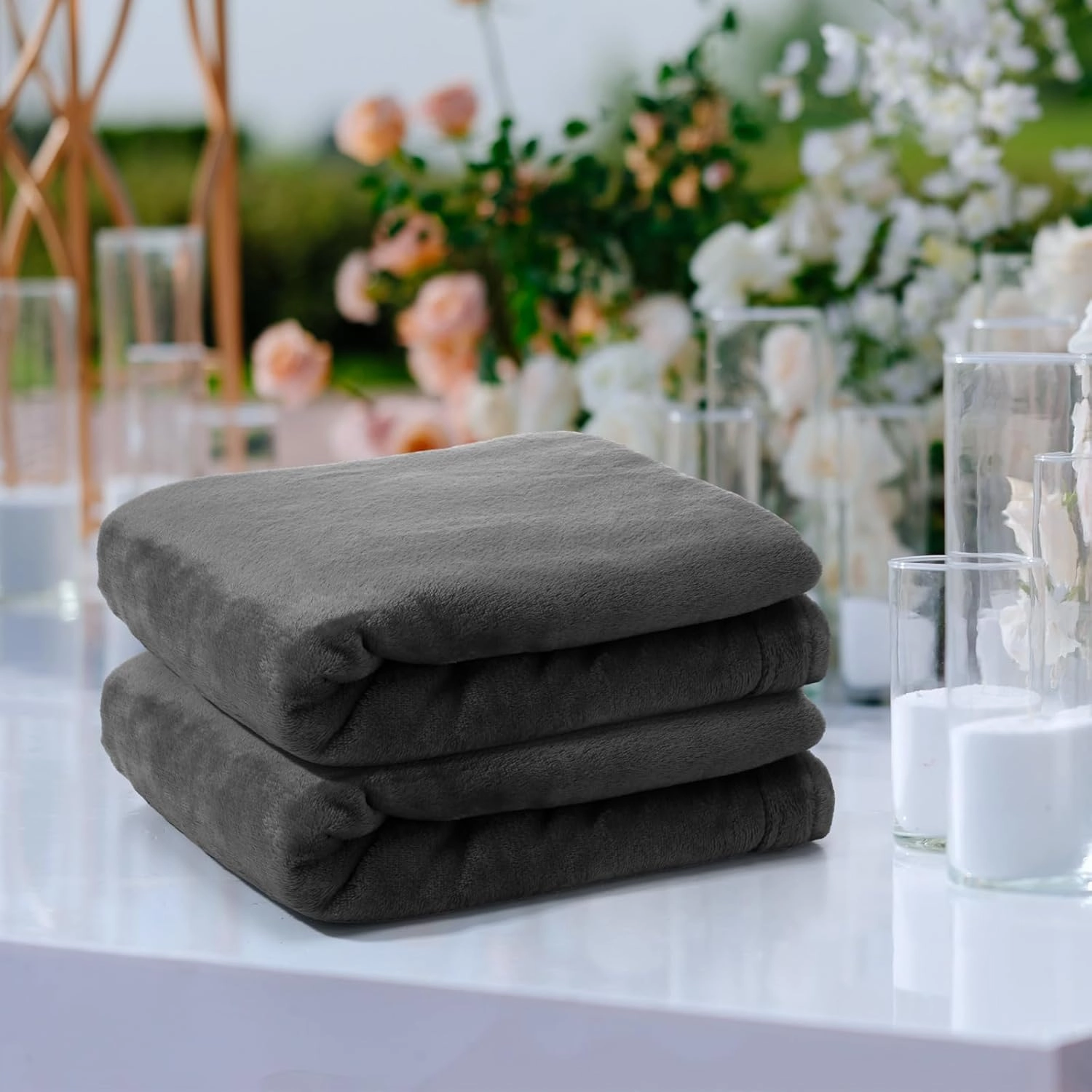 6 Pcs Flannel Fleece Throw Blanket Bulk 50 x 60 Inch Soft Fleece Blanket Warm Throw Blanket Coral Blankets for Couch Sofa Home Wedding Gifts Season (Dark Gray)