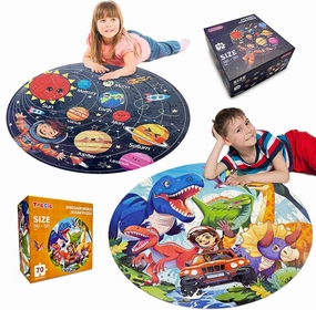70 Piece Solar System Puzzle | 70 Piece Round Dinosaur Puzzles for Kids Ages 4-6