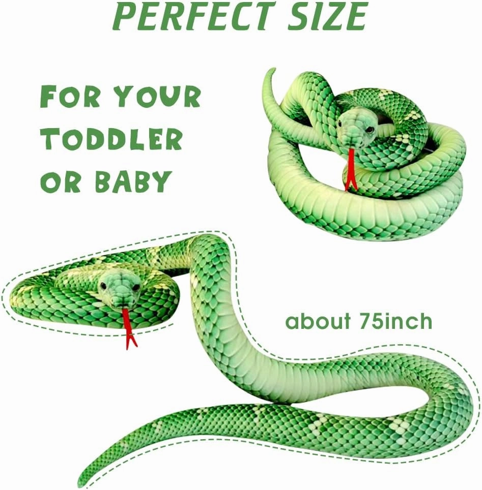 75IN Giant Snake Plush Large Stuffed Snake Realistic Stuffed Animal Snake Lifelike Plush Snake Toy Gifts for Hallowen Birthday Party Prank Props