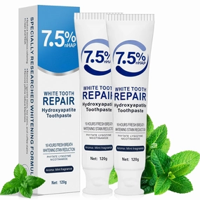 7.5% Nano Hydroxyapatite Toothpaste 2Packs (Fluoride-Free), Helps Remineralize, Protects Enamel, Strengthens Tooth, Dentist-Recommended for Sensitive Teeth & Kids, Refresh Mint Whitening Toothpaste
