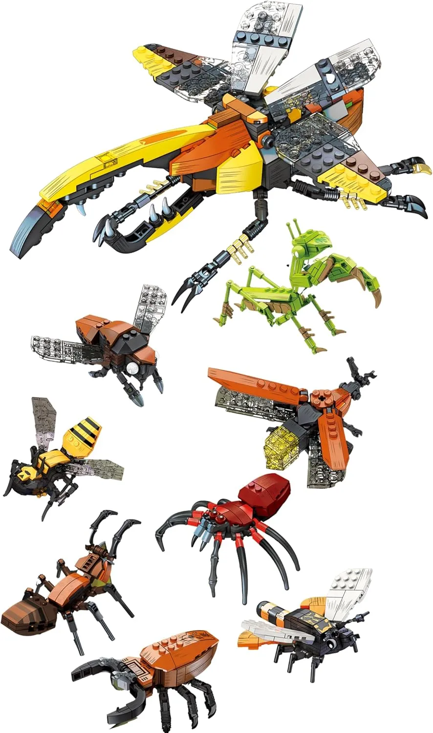 8 Bugs, 8-in-1 Big Insect Lighting Building-Bricks Set, Some Insects Come with Lights, for Boys,Girls and Adults(762 Pcs)