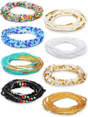 8 Pieces 50 Inch Handmade Waist Beads African Belly Beads Chain Plus Size Belly Body Beads for Women Colorful Waist Jewelry Accessories