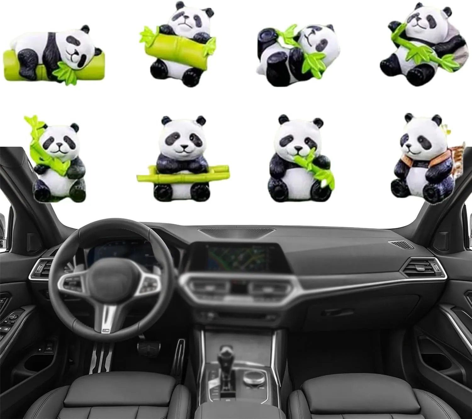 8pcs Adorable Panda car Dashboard Decor Set, Mini Resin Panda Statue Set with Poses, Cute Car Decor Panda Mini Panda for Car Dashboard and Office Desk Decoration
