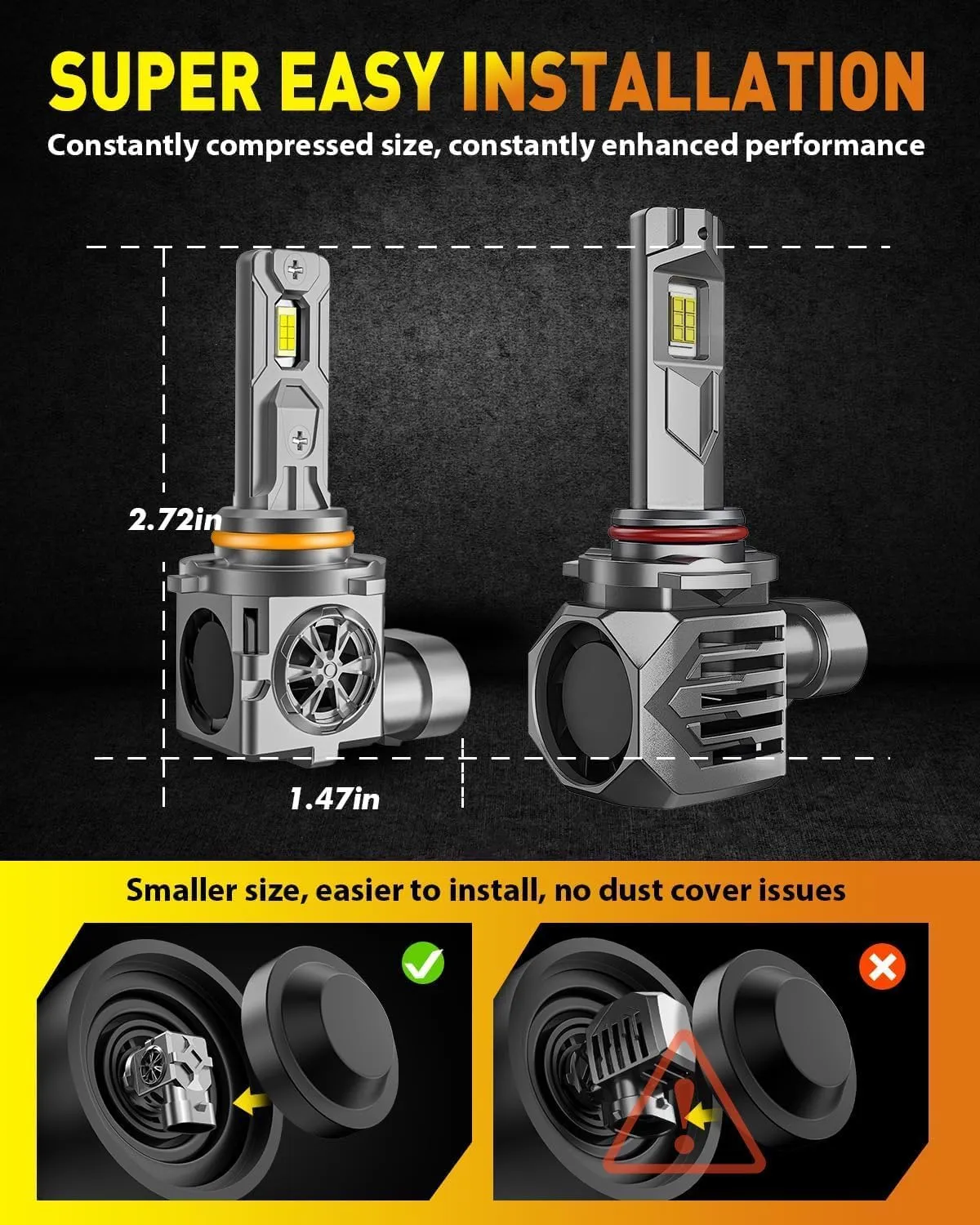 9005/HB3 LED Bulbs, 30000LM 800% Ultra Brightness, 1:1 Halogen Size, 6500K Cool White, 10-Year Long Service Life with Cooling Fan, Plug and Play, Pack of 2