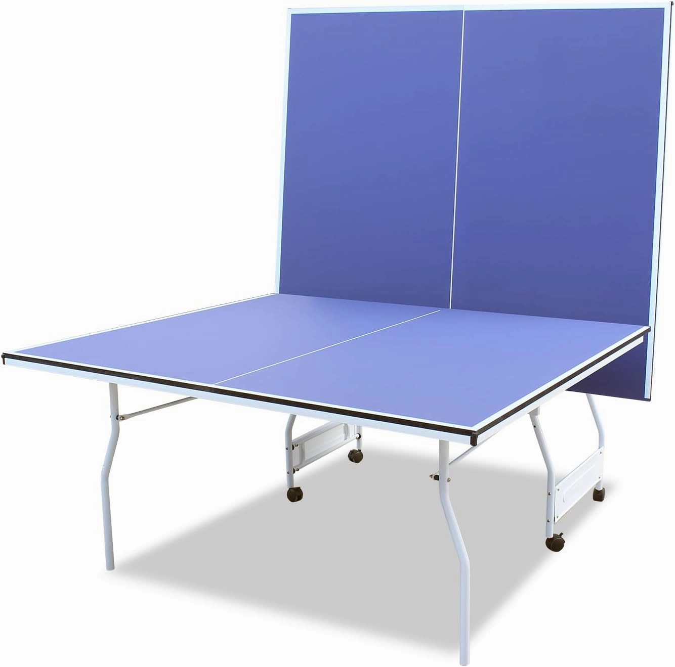 9Ft Mid-Size Table Tennis Table Foldable & Portable Professional MDF Ping Pong Table Set for Indoor Games Quick Clamp Ping Pong with Net, 2 Table Tennis Paddles and 3 Balls