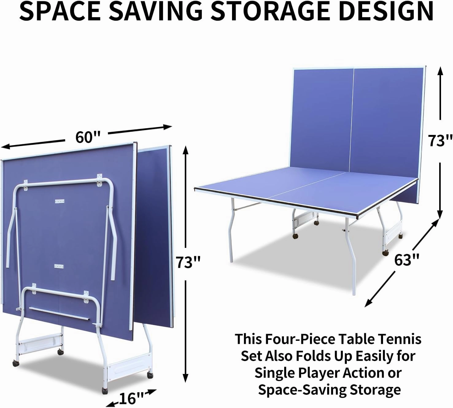 9Ft Mid-Size Table Tennis Table Foldable & Portable Professional MDF Ping Pong Table Set for Indoor Games Quick Clamp Ping Pong with Net, 2 Table Tennis Paddles and 3 Balls