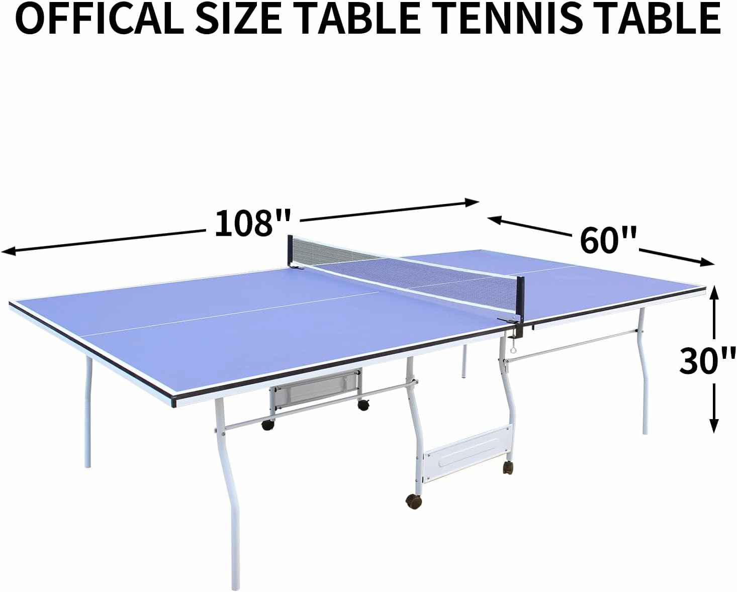 9Ft Mid-Size Table Tennis Table Foldable & Portable Professional MDF Ping Pong Table Set for Indoor Games Quick Clamp Ping Pong with Net, 2 Table Tennis Paddles and 3 Balls