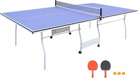9Ft Mid-Size Table Tennis Table Foldable & Portable Professional MDF Ping Pong Table Set for Indoor Games Quick Clamp Ping Pong with Net, 2 Table Tennis Paddles and 3 Balls