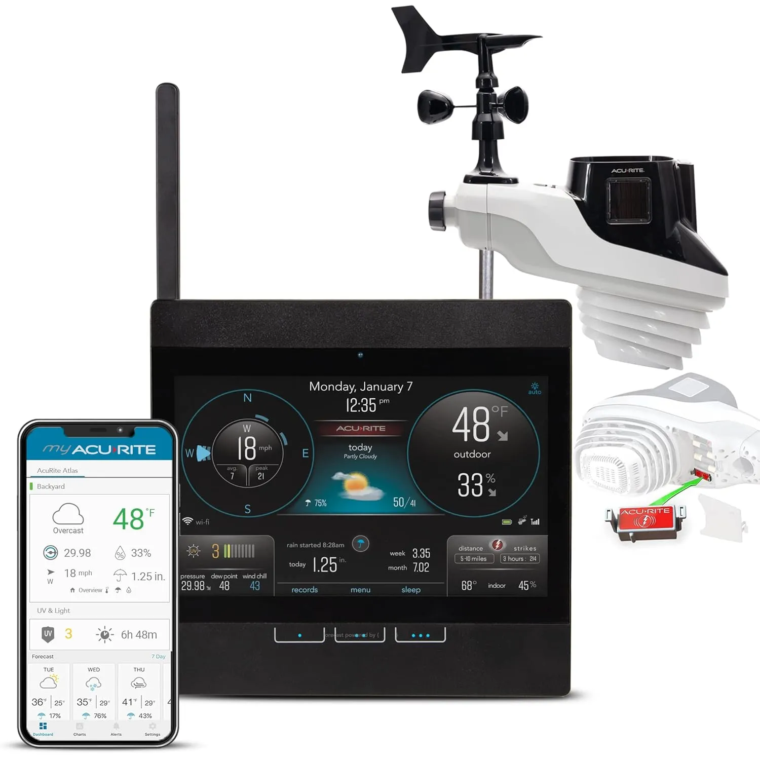 AcuRite Professional Home Weather Station with WiFi Display, Lightning Detection, Temperature, Humidity, Rain Gauge, Wind Speed/Direction Sensors