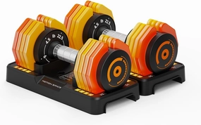 Adjustable Dumbbells Set 12.5LB/22.5LB Pair, 1-Sec Fast Adjustable 5 Weights by Turning Handle, Premium Comfort Non-slip Metal Dumbbells with Tray, Compact Size for Full Body Home Workout