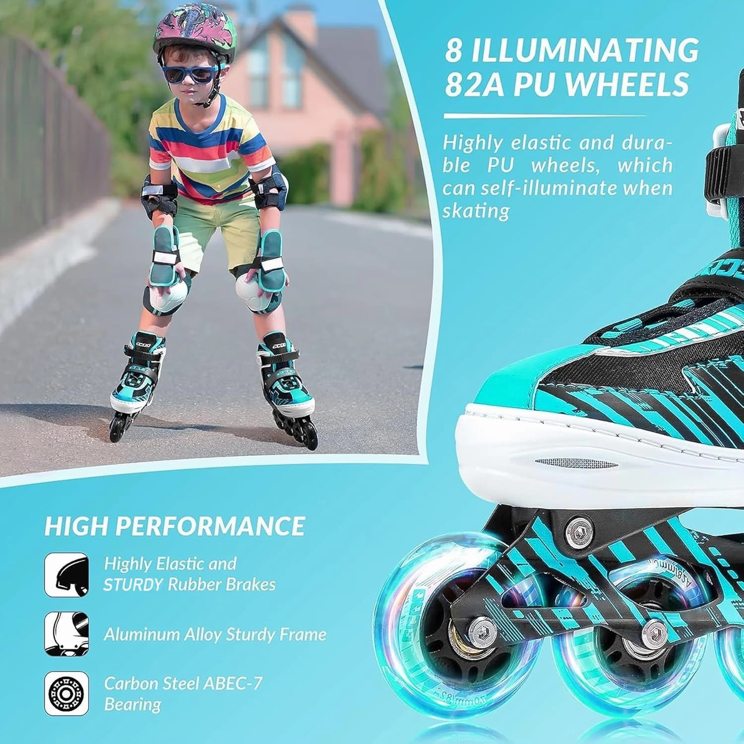 Adjustable Inline Skates Boys and Girls with Light up Wheels，Roller Skates for Kids Ages 4-12, Teen Skates for Beginner Outdoor and Indoor