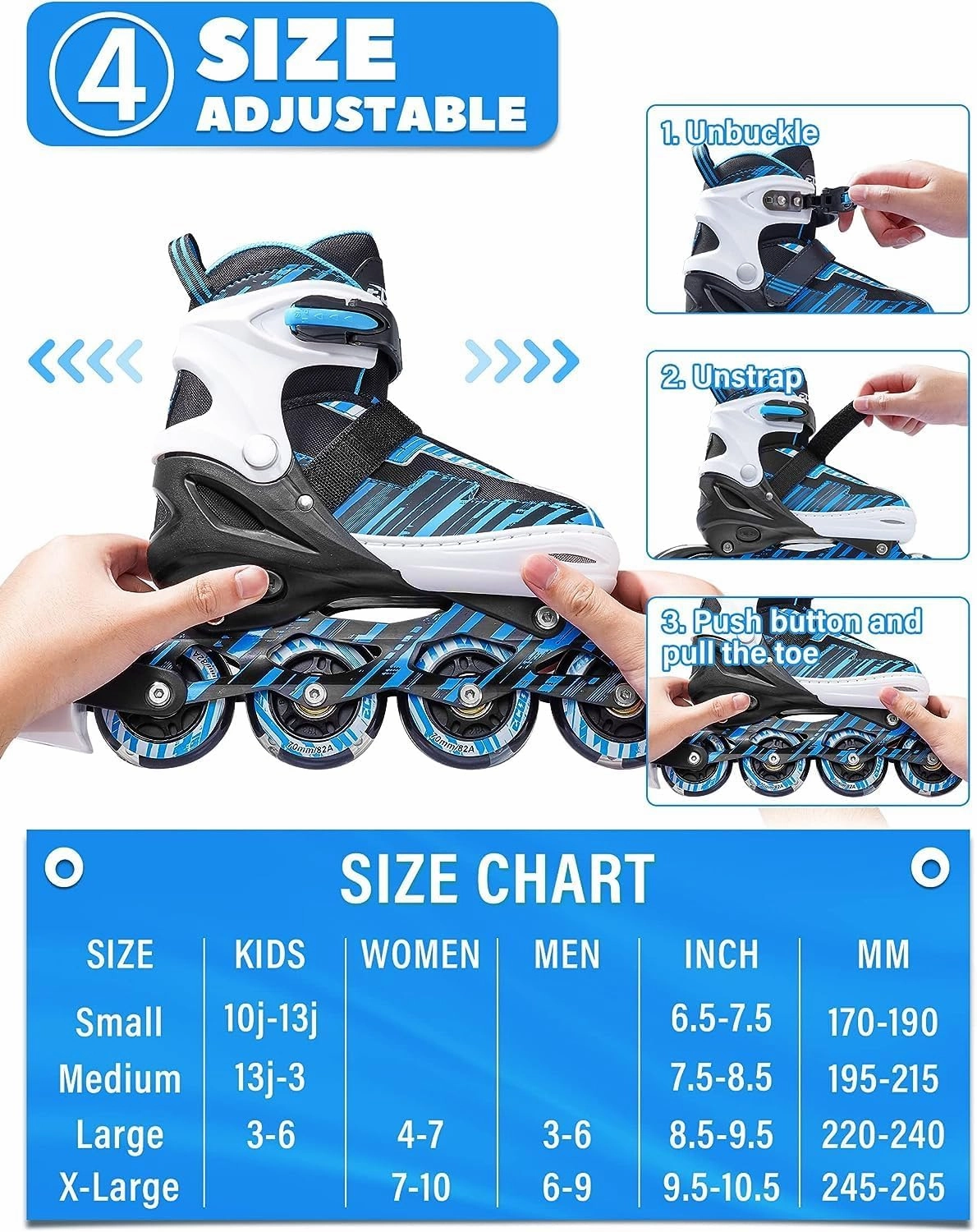 Adjustable Inline Skates Boys and Girls with Light up Wheels，Roller Skates for Kids Ages 4-12, Teen Skates for Beginner Outdoor and Indoor
