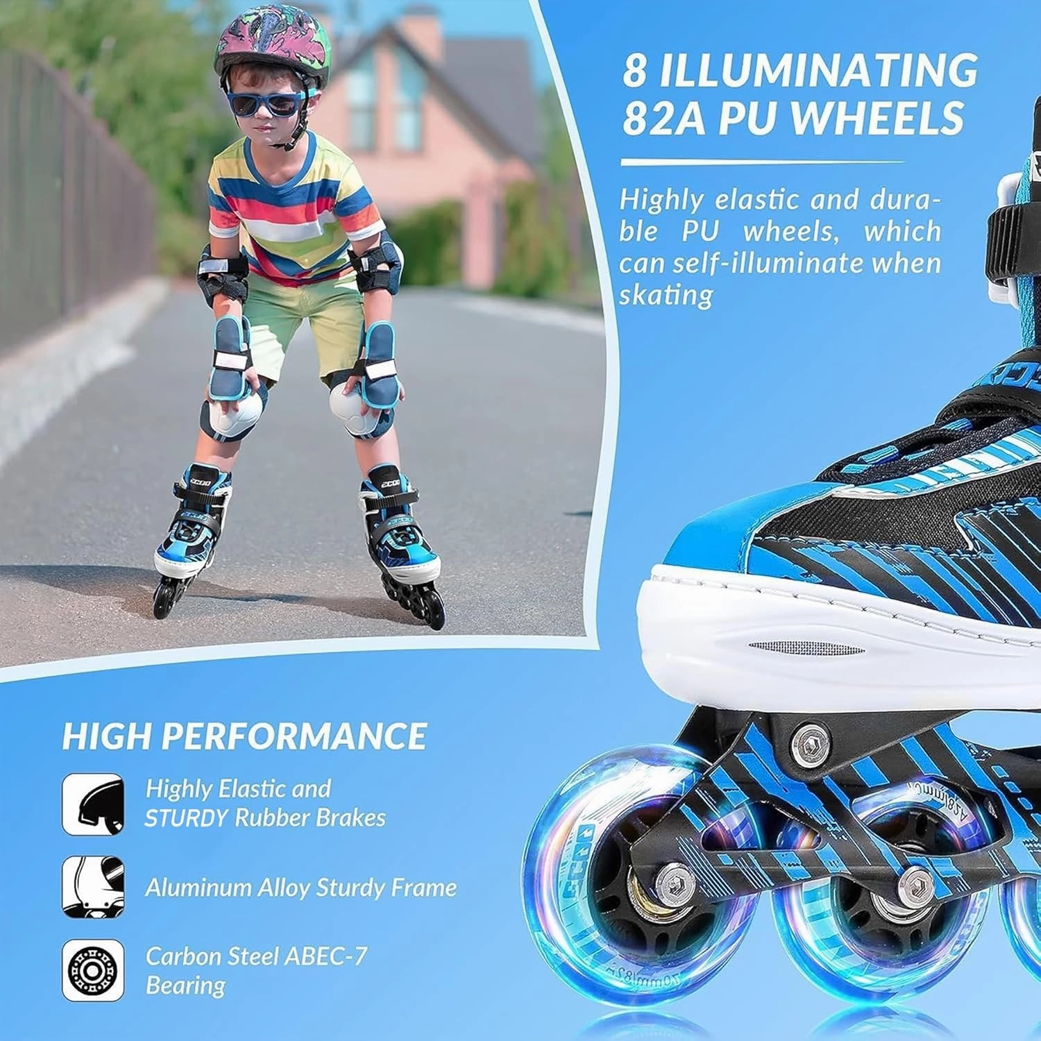Adjustable Inline Skates Boys and Girls with Light up Wheels，Roller Skates for Kids Ages 4-12, Teen Skates for Beginner Outdoor and Indoor