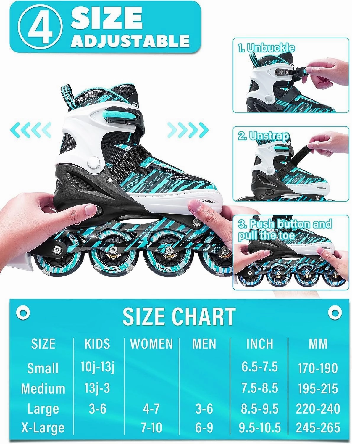 Adjustable Inline Skates Boys and Girls with Light up Wheels，Roller Skates for Kids Ages 4-12, Teen Skates for Beginner Outdoor and Indoor