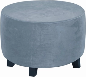 ADPON Velvet Plush Ottoman Cover,Super Stretch Round Ottoman Slipcover Washable Storage Stool Furniture Protector for Living Room (Medium,Stone Blue)