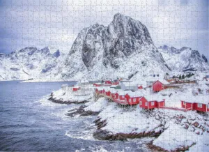 Adult Jigsaw Puzzle 500 Pieces Aerial View Close to Snowing Fishing Village Reine Lofoten Norway Family Interactive Fun Puzzle Home Decoration