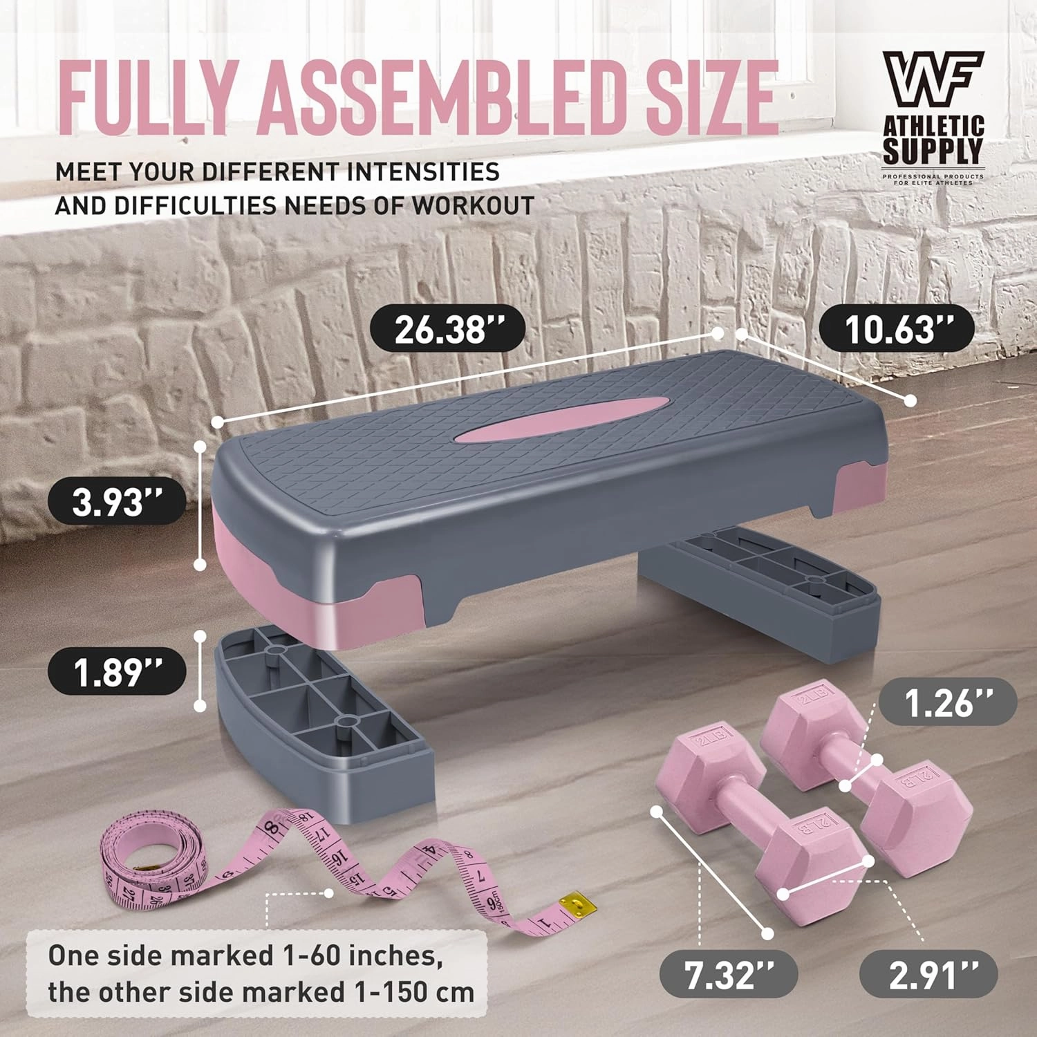 Aerobic Stepper Set with Dumbbells & Measuring Tape, Adjustable Height 2 Level Risers Workout Exercise Step Platform, 3 Colors, the Ultimate Gift for a Joyful Holiday and Merry Christmas