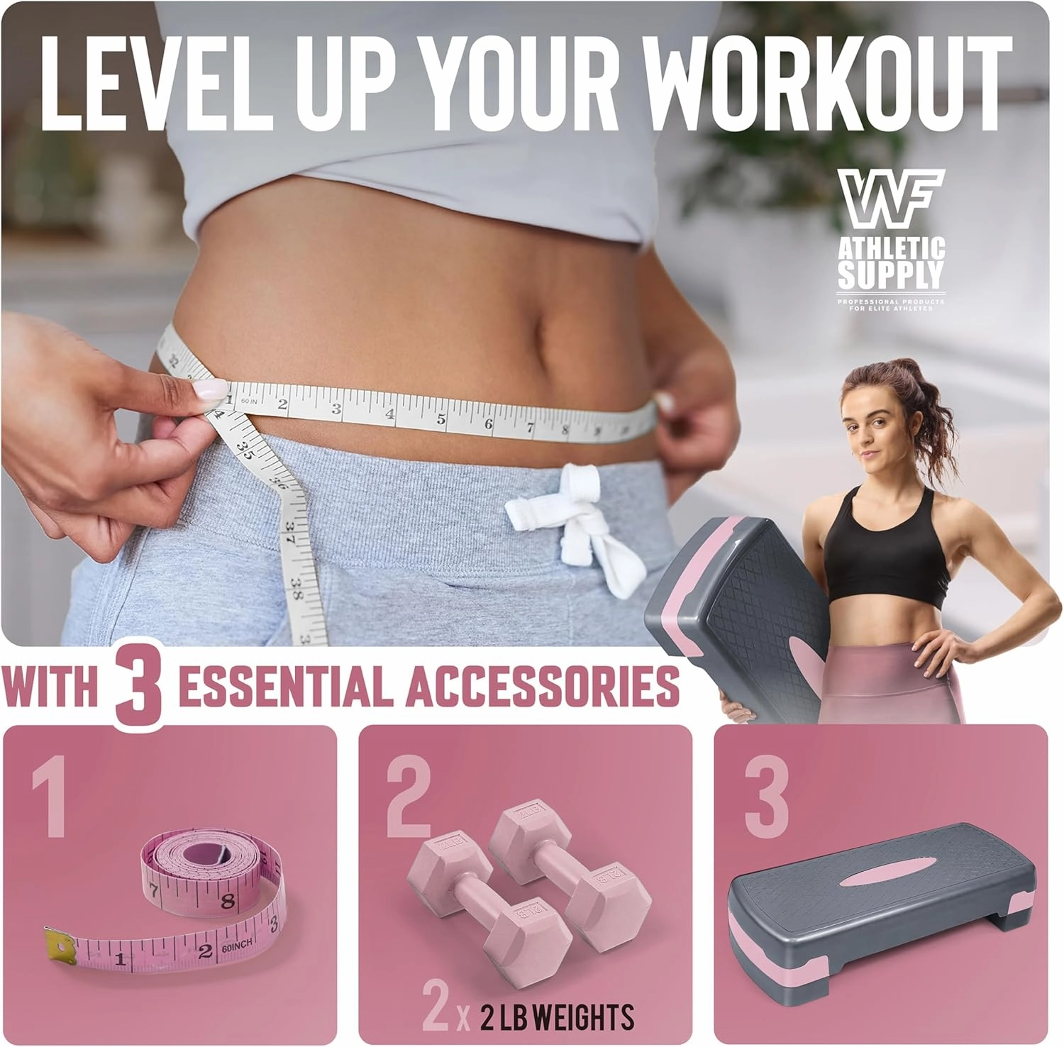 Aerobic Stepper Set with Dumbbells & Measuring Tape, Adjustable Height 2 Level Risers Workout Exercise Step Platform, 3 Colors, the Ultimate Gift for a Joyful Holiday and Merry Christmas
