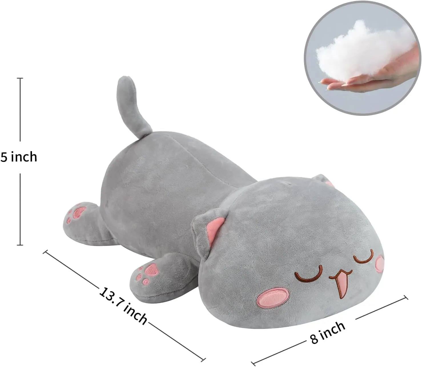 AFAN Cat Stuffed Animals Plush Cute Soft Cat Plush Pillow Toys Kawaii Plushies Room Decor Gifts for Kids Girls Boys (Squinted Eyes, Grey, 13.7 Inch)