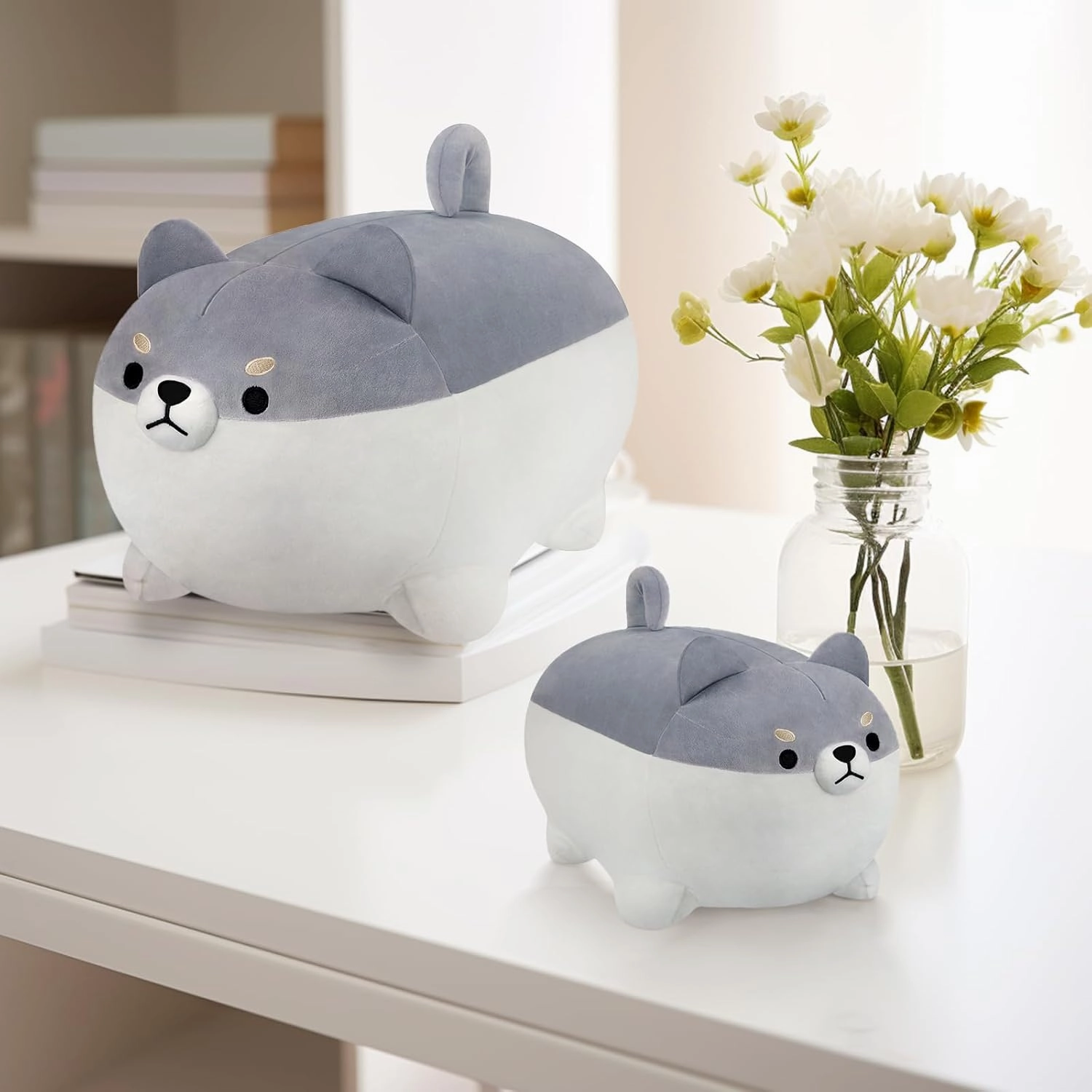AFAN Shiba Inu Stuffed Animal Plush Kawaii Corgi Dog Plush Pillows Cute Soft Dog Toy Plushies Gifts for Boys Girls Kids (Gray, 19.6 Inch)
