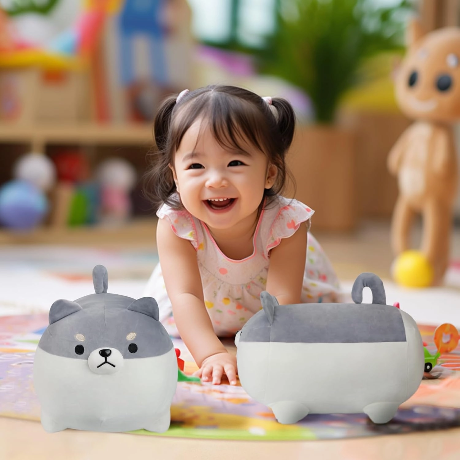 AFAN Shiba Inu Stuffed Animal Plush Kawaii Corgi Dog Plush Pillows Cute Soft Dog Toy Plushies Gifts for Boys Girls Kids (Gray, 19.6 Inch)