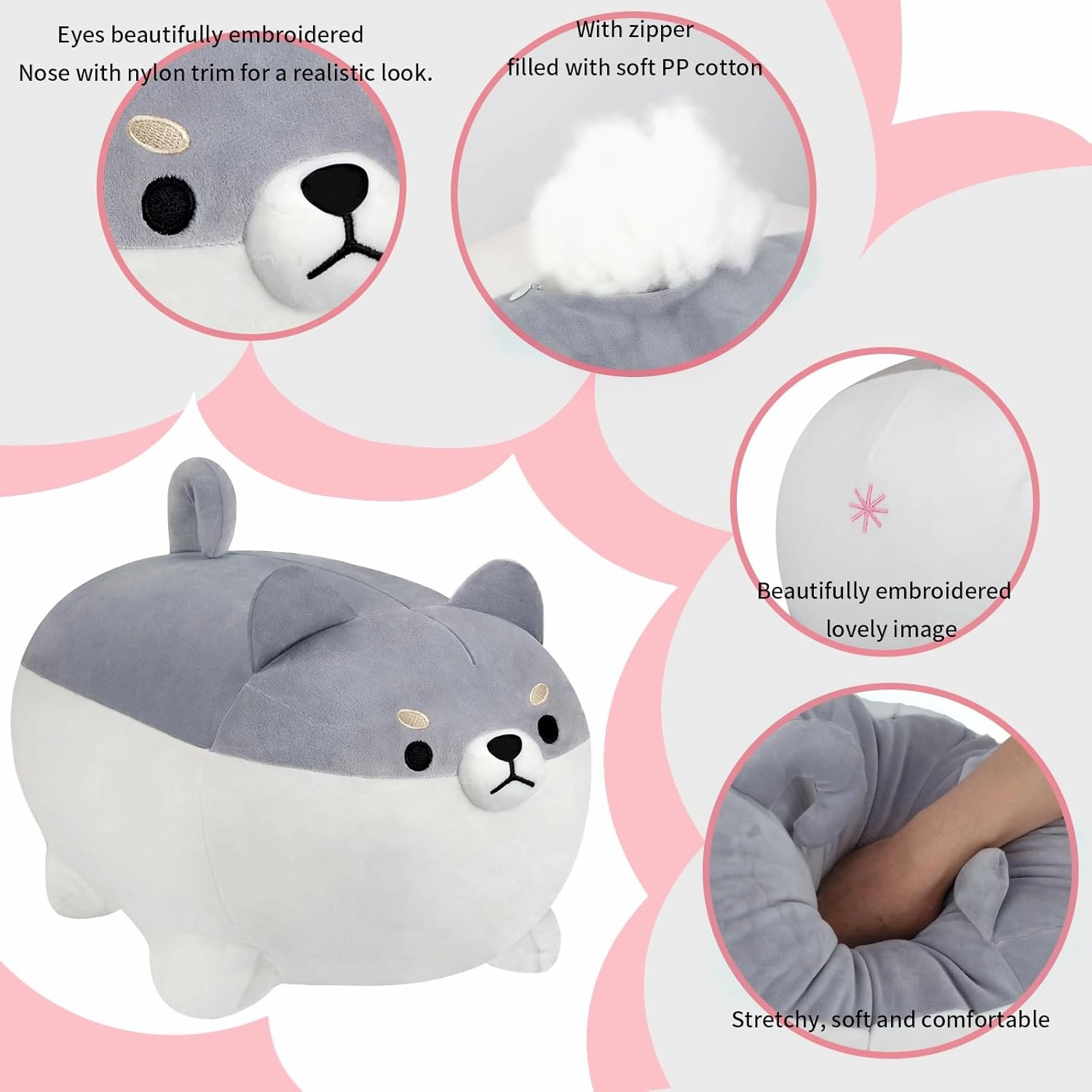 AFAN Shiba Inu Stuffed Animal Plush Kawaii Corgi Dog Plush Pillows Cute Soft Dog Toy Plushies Gifts for Boys Girls Kids (Gray, 19.6 Inch)