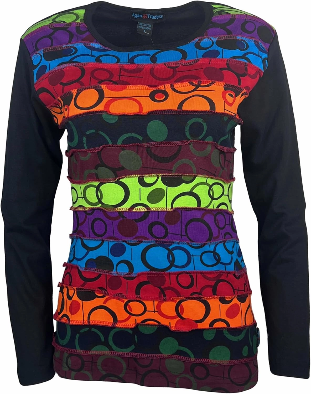 Agan Traders 2025 Spring Women's Boho Rib Knit Thick Cotton Distressed Patch Embroidered Long Sleeve Sweatshirt Top Blouse