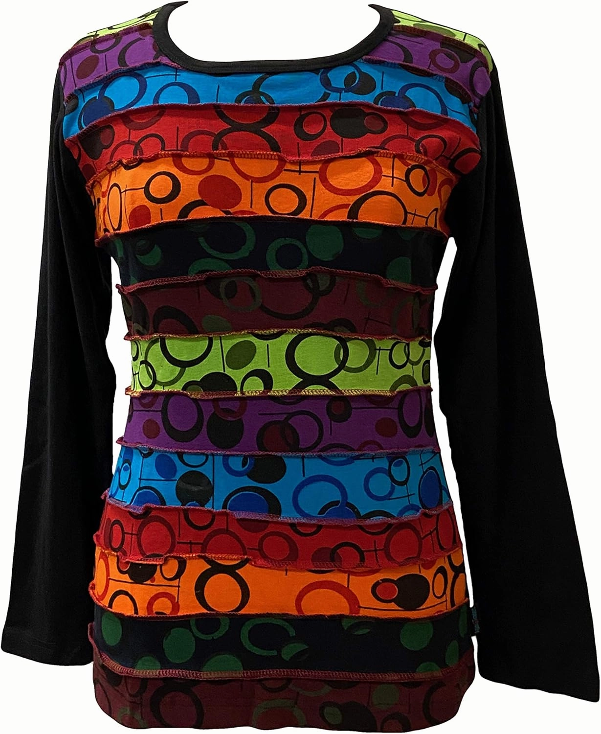 Agan Traders 2025 Spring Women's Boho Rib Knit Thick Cotton Distressed Patch Embroidered Long Sleeve Sweatshirt Top Blouse