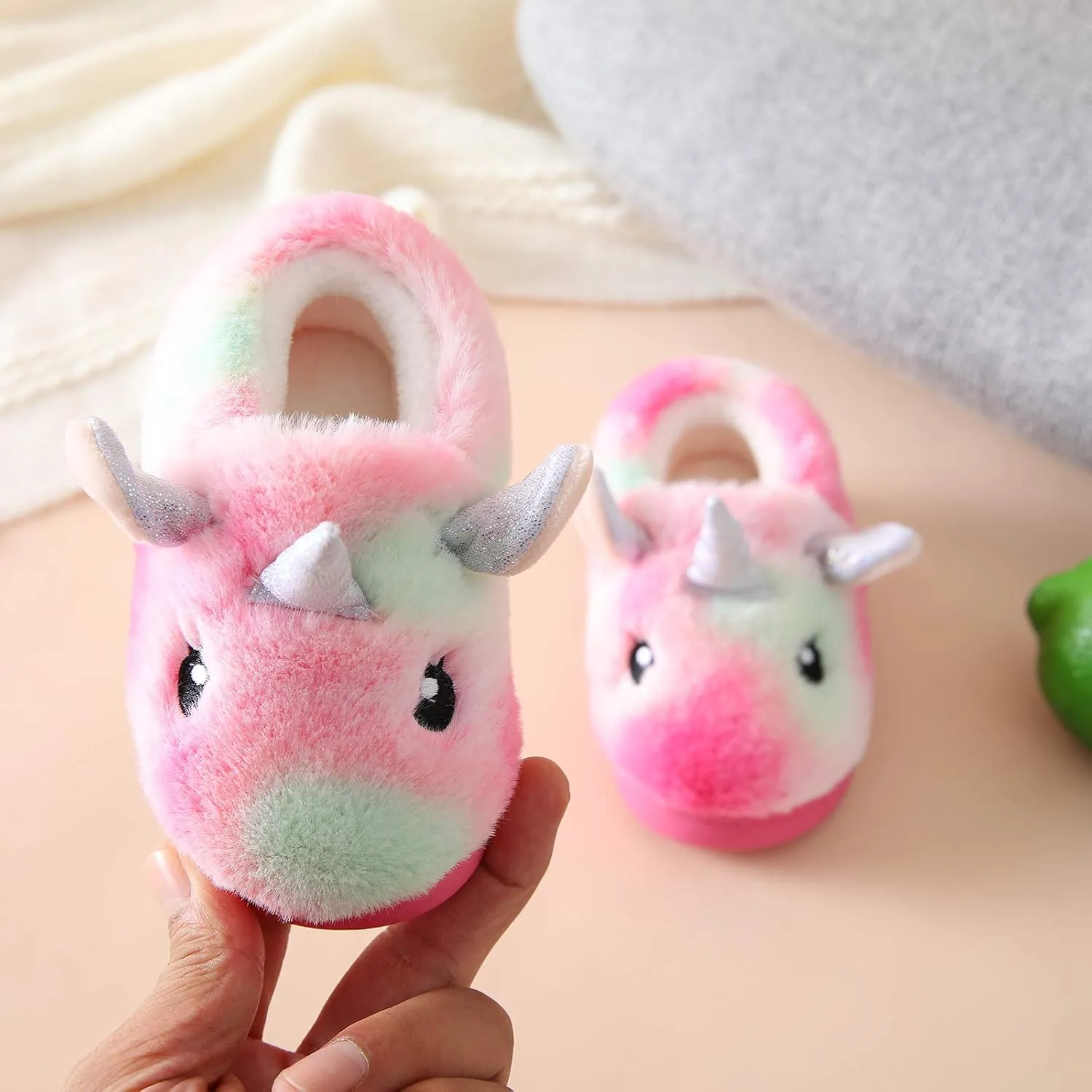 Ainikas Boys & Girls Toddler Plush House Slippers - Warm, Fluffy, Fuzzy Nonslip Winter Slippers