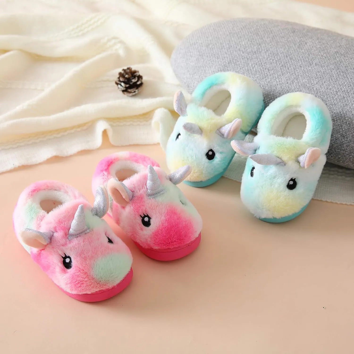 Ainikas Boys & Girls Toddler Plush House Slippers - Warm, Fluffy, Fuzzy Nonslip Winter Slippers