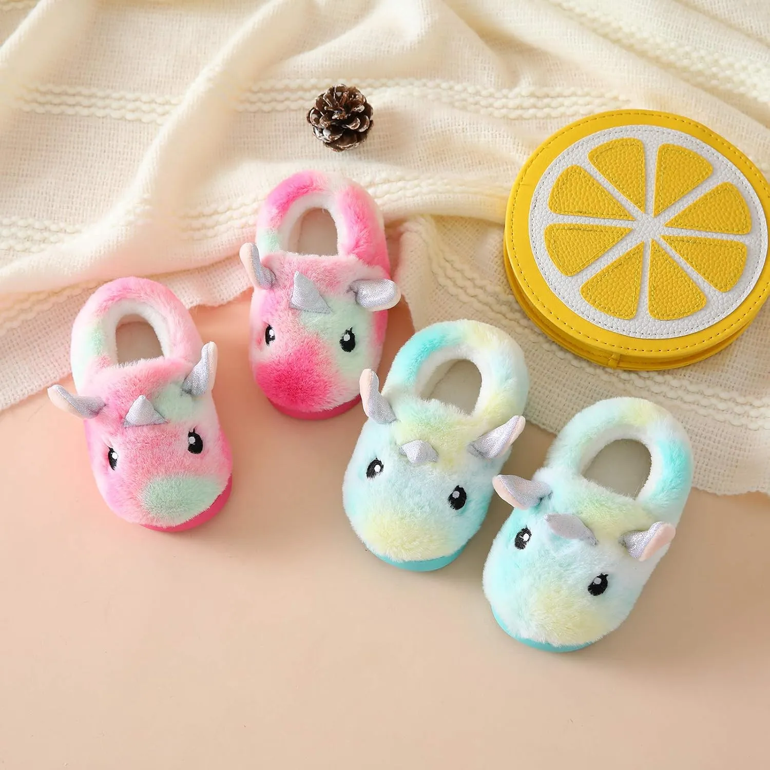 Ainikas Boys & Girls Toddler Plush House Slippers - Warm, Fluffy, Fuzzy Nonslip Winter Slippers