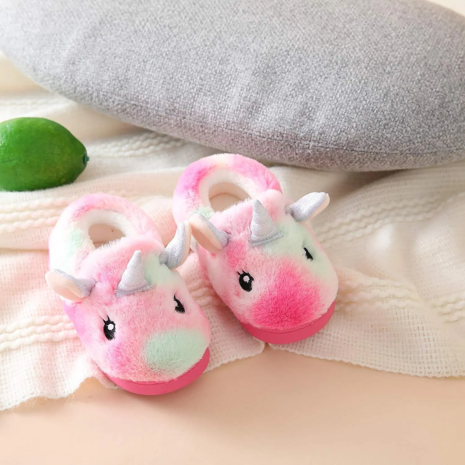 Ainikas Boys & Girls Toddler Plush House Slippers - Warm, Fluffy, Fuzzy Nonslip Winter Slippers
