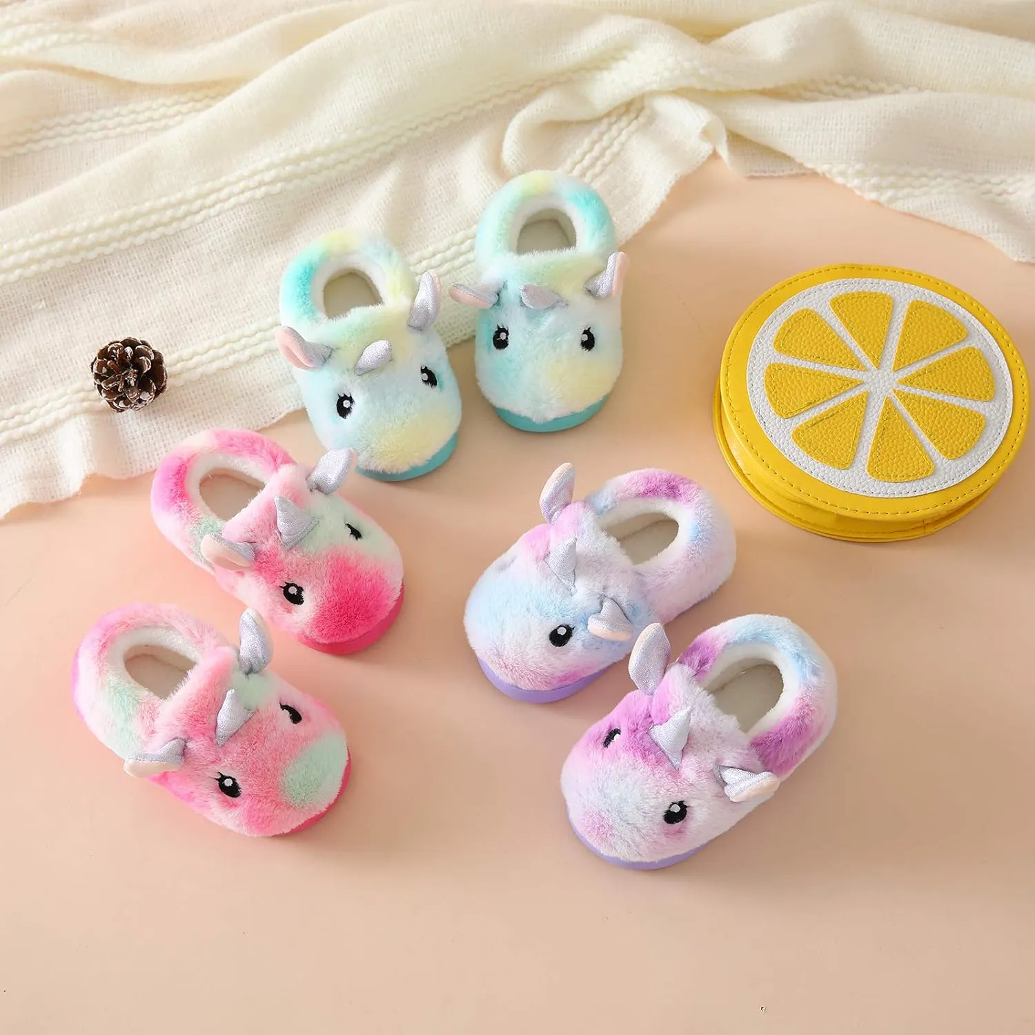 Ainikas Boys & Girls Toddler Plush House Slippers - Warm, Fluffy, Fuzzy Nonslip Winter Slippers