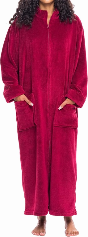Alexander Del Rossa Long Zip Up Robes, Plush Zipper Robes for Plus Size, Housecoats Zipper Front