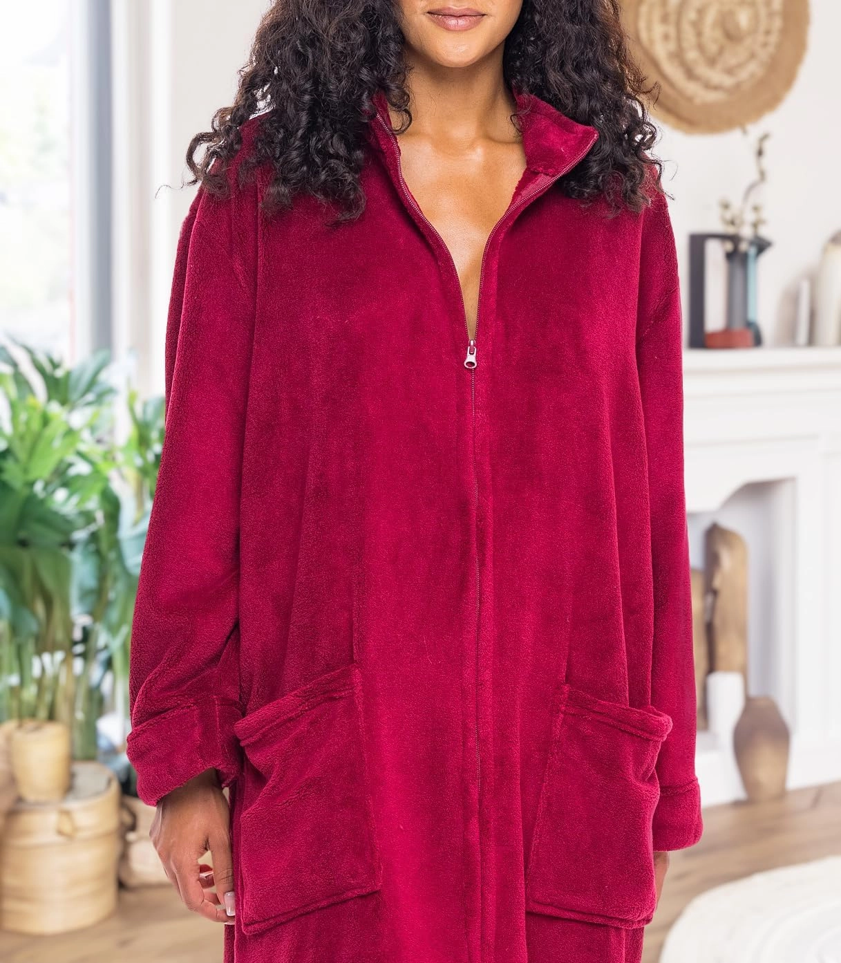 Alexander Del Rossa Long Zip Up Robes, Plush Zipper Robes for Plus Size, Housecoats Zipper Front