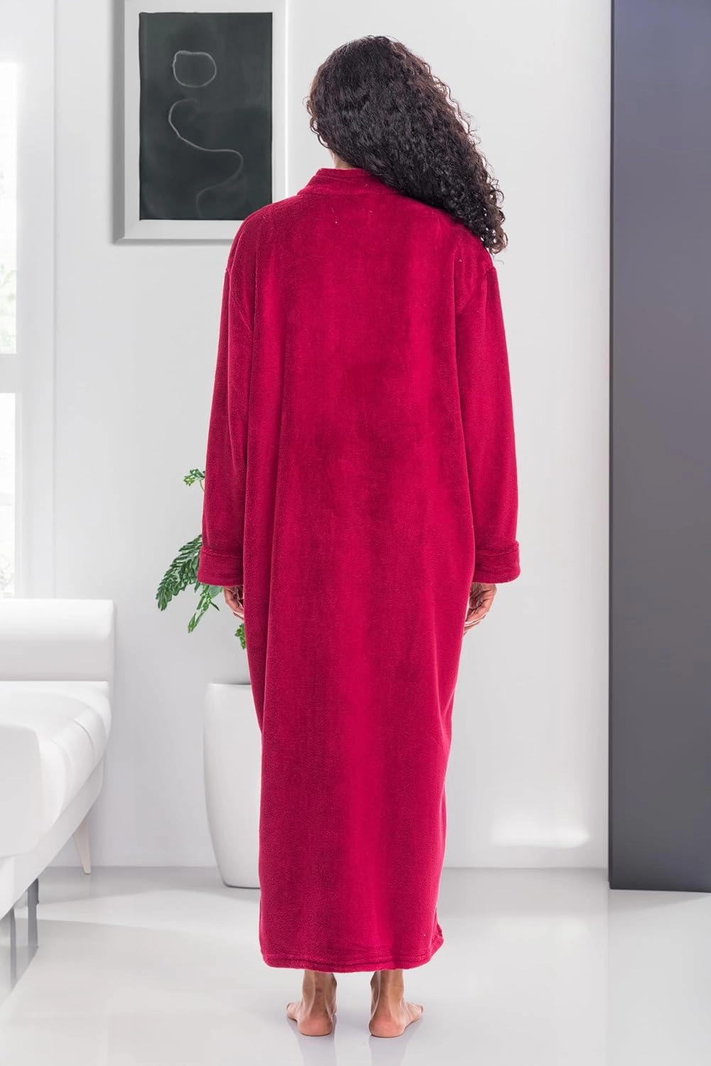 Alexander Del Rossa Long Zip Up Robes, Plush Zipper Robes for Plus Size, Housecoats Zipper Front