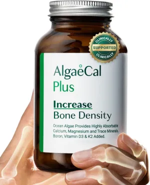 ALGAECAL Plus – Organic Red Algae Calcium Supplement, Vitamin K2 MK7 (100mcg), Vitamin D3 (1600 IU), Magnesium (350mg), Trace Minerals, Plant-Based Bone Strength, Easy to Swallow, 120 Veggie Caps