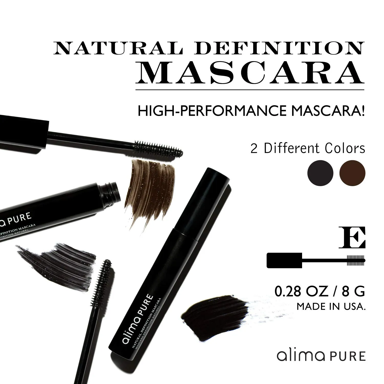 Alima Pure | Natural Definition Mascara | With Jojoba Oil and Beeswax | Eye Makeup | Black Mascara | Mineral Makeup | Black, .28 oz/ 8 g