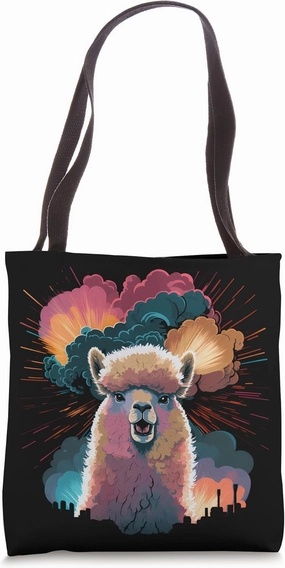 Alpaca Action Star Dramatic Explosion Funny Animal Lover Tote Bag
